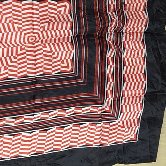 Francois Boucher Paris Black, Red & White 100% Acetate Hand Printed Scarf - Picture 5 of 8